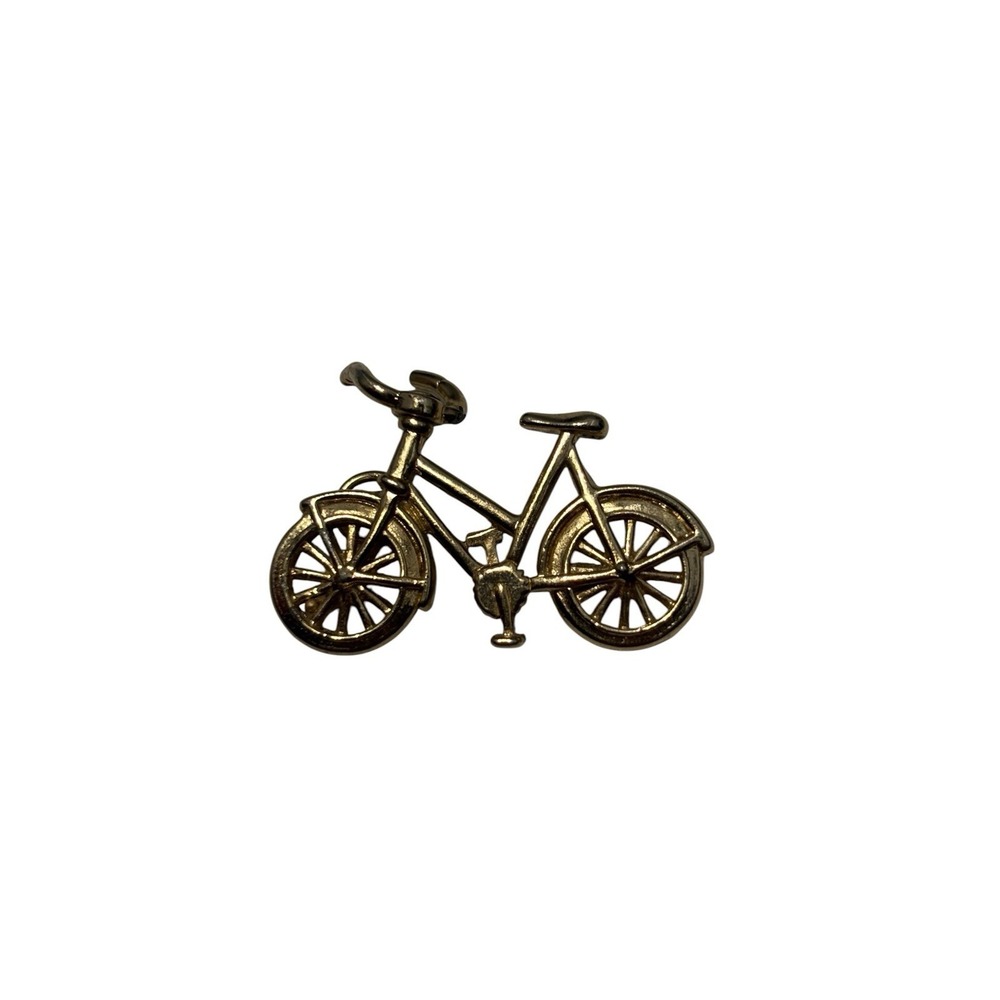 Vintage Gold‎ Tone Shiny Bicycle Moving Handles Necklace Charm Pendant